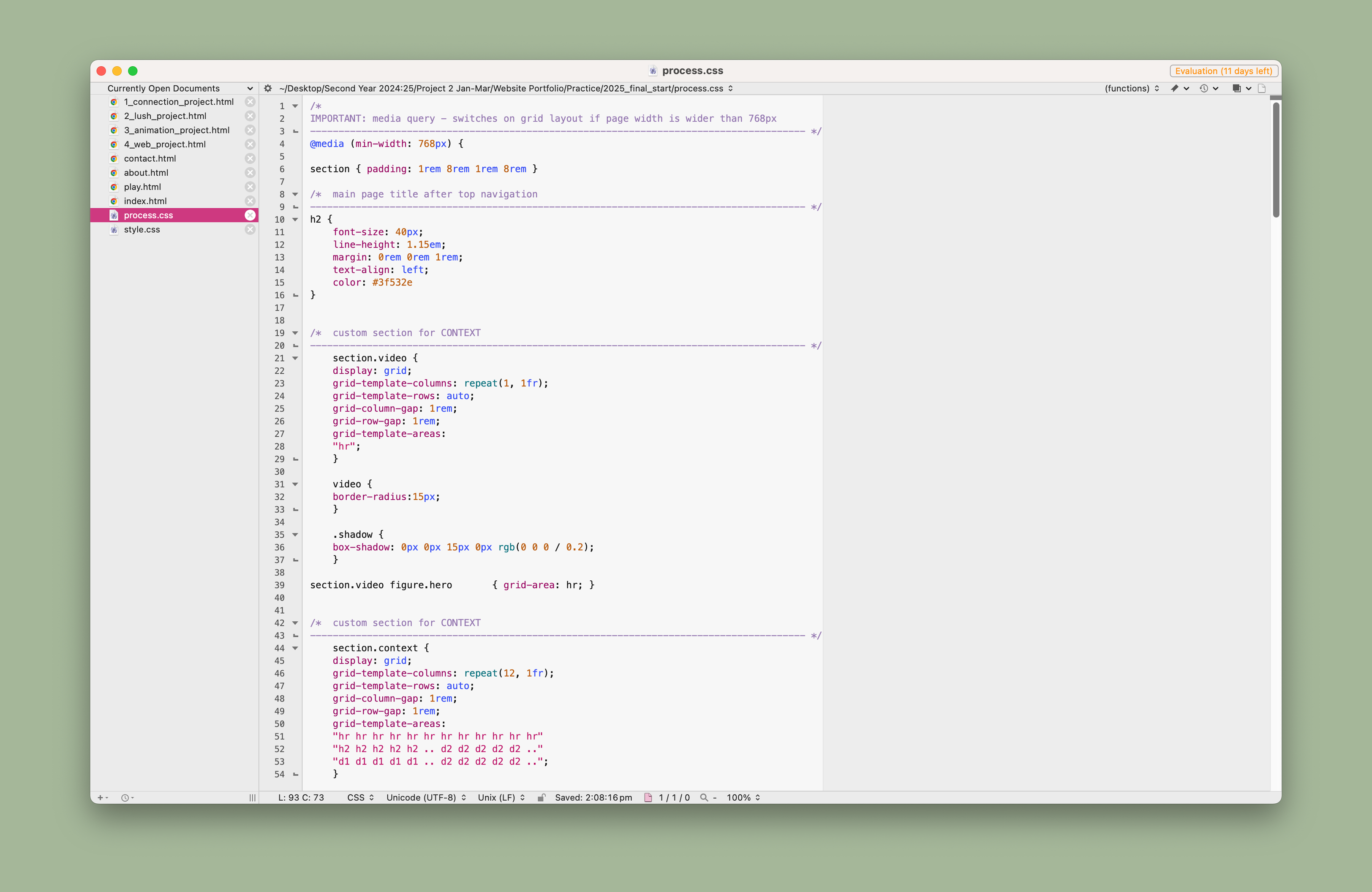 Image of a laptop with my website and code on the screen