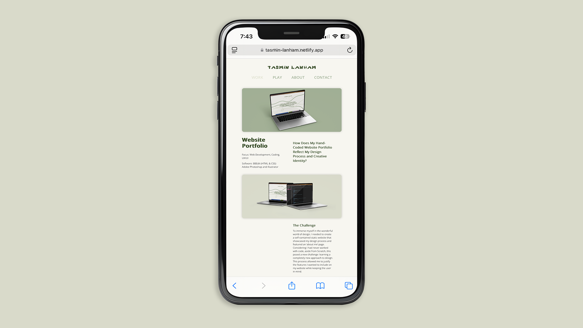 My website on a phone held portrait